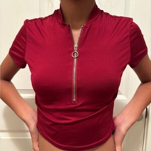 Women's Red Zip-Up Top